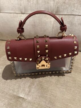 Studded Brown Clear-Panel Top-Handle Bag